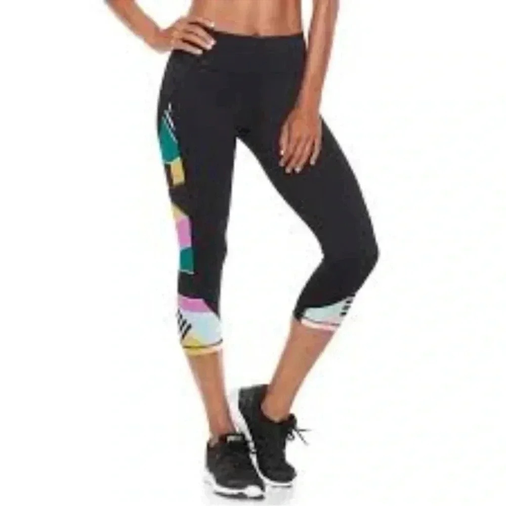 Fila Sport Cropped Athletic Legging Medium Blue Abstract Trim Ruched-medium